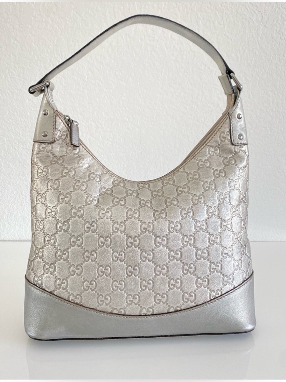 Gucci Metallic Silver GG Hobo Bag